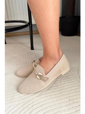 Les Passent Kadın Pole Bej Triko Tokalı Babet Ayakkabı