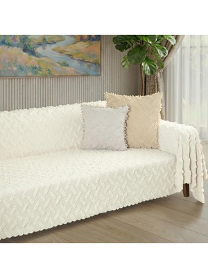 Latuda Home Ponela Koltuk Örtüsü Kaymaz Bohem Punch Kabartmalı 3 Boyutlu 175X350 cm ( X- Large ) Kaymaz, Krem
