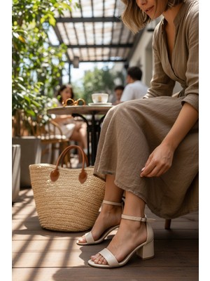 Enoch Kadın Patent Tek Bantlı Orta Blok Topuklu Sandalet