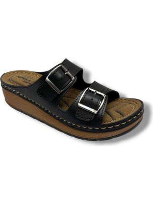 Apella Safir 799-26 Deri Çift Tokalı Ultra Soft Anatomik Kadın Terlik