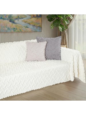 Latuda Home Ponela Koltuk Örtüsü Kaymaz Bohem Punch Kabartmalı 3 Boyutlu 175X300 cm ( Large ) Kaymaz, Ekru