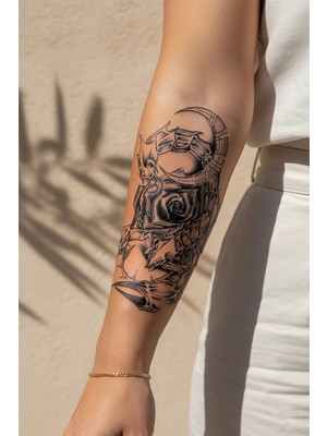 Dövme Kutusu Gotik Gül ve Koruyucu Akrep Detaylı Mistik Tattoo - Yarı Kalıcı / 1 Ay Kalıcı
