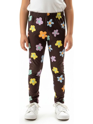 Toontoy Kız Çocuk Renkli Çiçek Baskılı Tayt