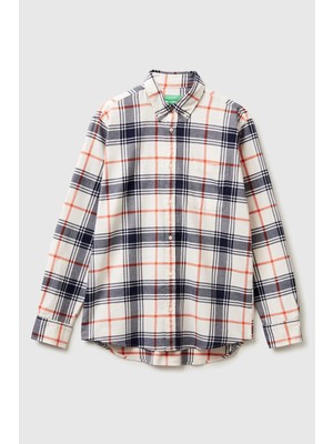 United Colors Of Benetton Mix Erkek ERK_%100 Pamuk Kare Desenli Önü Cep Detaylı Gömlek Model Kodu: 5TCRUQ04W921