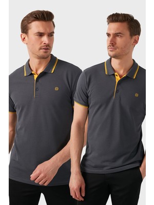 Buratti Pamuklu Slim Fit Düğmeli 2'li Paket Polo Yaka T Shirt Erkek Polo Yaka T Shirt 5902118S2