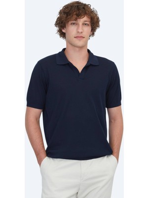 Kip Lacivert Çizgili %100 Pamuk T-Shirt