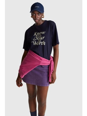 United Colors Of Benetton Lacivert Kadın / Kız KDN_%100 Pamuk Önü Yazı Baskılı Bisiklet Yaka T-Shirt Model Kodu: 3DCJD10B9016