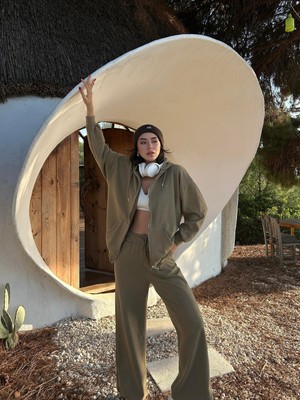 Soft Knit Zipped Hoodie-Cookie