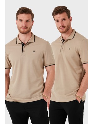 Buratti Pamuklu Slim Fit Düğmeli 2'li Paket Polo Yaka T Shirt Erkek Polo Yaka T Shirt 5902118S2