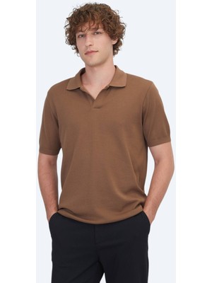 Kip Kahverengi Çizgili %100 Pamuk T-Shirt