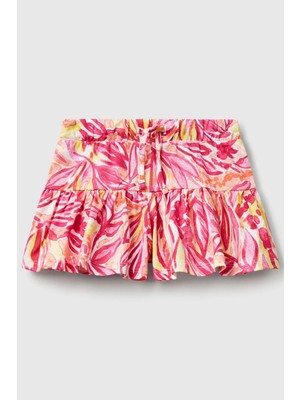 United Colors Of Benetton Turuncu Kadın / Kız Kk_desenli Büzgü Ipli Etek Ucu Pileli Şort Model Kodu: 34VAG901XTURUNCU