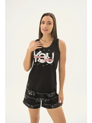 Sevim 17652 Kadın Baskılı Geniş Askılı Şort Takım