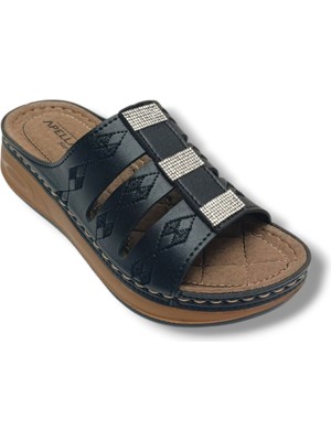 Apella Sırma 5801-26 Anatomik Lazerli Taşlı Dolgu Taban Kadın Terlik