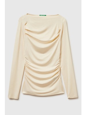 United Colors Of Benetton Ekru Kadın / Kız Kdn_modal Karışımlı Slim Fit Kayık Yaka Uzun Kollu T-Shirt Model Kodu: 37UKD10BA3C9