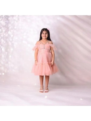 Sim Ipli Kısa Kız Çocuk Abiye Elbise 5-10 Yaş