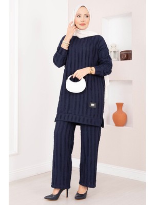 Mat Rahat Kalıp Pantolonlu Ikili Takım Lacivert