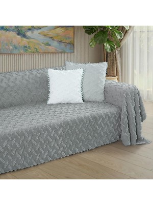 Latuda Home Ponela Koltuk Örtüsü Kaymaz Bohem Punch Kabartmalı 3 Boyutlu 175X350 cm ( X- Large ) Kaymaz, Gri