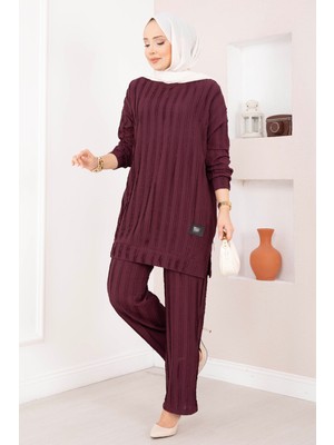 Mat Rahat Kalıp Pantolonlu Ikili Takım Bordo