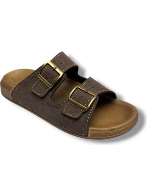 Gezer 16386-26 Deri Anatomik Çift Tokalı Erkek Terlik