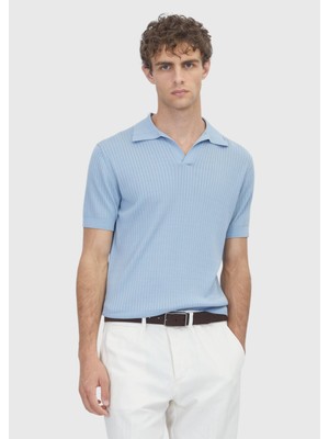 Ramsey Açık Mavi Çizgili Ipek Karışımlı Triko