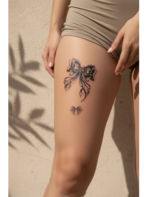 Dövme Kutusu Vintage Dantel Fiyonk ve Minimal Kurdele Dövmesi - Yarı Kalıcı / 1 Ay Kalıcı Tattoo