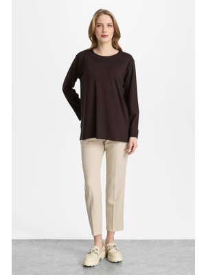 Mutlu Ertan Kadın Omzu Baklava Taşlı Uzun Kol Bluz Kahve 30464