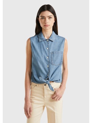 United Colors Of Benetton Mix Kadın / Kız BN_%100 Pamuk Göğsü Yama Cepli Kolsuz Denim Gömlek Model Kodu: 5PCJDQ07Z901