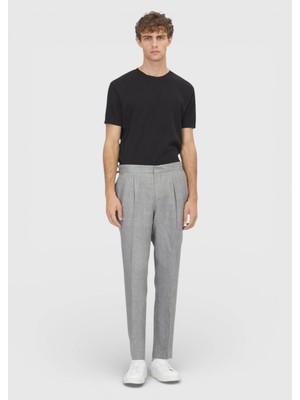 Ramsey Gri Düz Dokuma Regular Fit Casual %100 Keten Pantolon