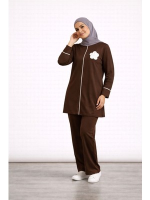 SFG Life Moda Kadın Tesettür Giyim Önünde Çiçek Detaylı Tunik & Pantolon Ikili Takım