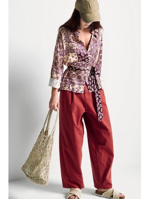 United Colors Of Benetton Bordo Kadın / Kız KDN_%100 Viskoz Kuşaklı Desenli Gömlek Model Kodu: 5HUUDQ0CXBORDO