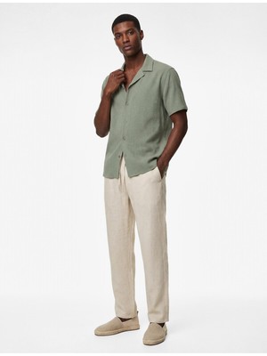 Koton Yeşil Erkek Regular Fit Dokulu Düğmeli Kısa Kollu Apaş Yaka Gömlek Model Kodu: 6SAM60005NWYEŞIL