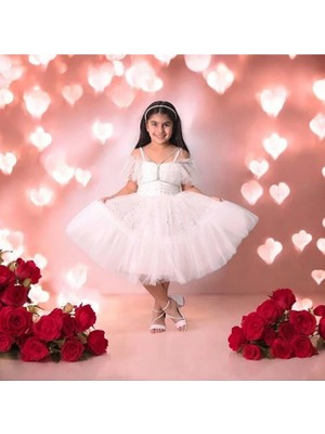 Sim Ipli Kısa Kız Çocuk Abiye Elbise 5-10 Yaş