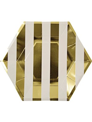 Meri Meri - Gold Stripe Large Plates - Altın Çizgili Tabak - L
