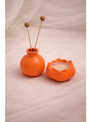 Atiye Studio Lotus Mini Dekor Seti – El Yapımı Taş Tozu Vazo & Mumluk | Dekoratif Hediyelik Set