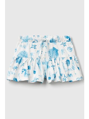 United Colors Of Benetton Mavi Kadın / Kız Kk_desenli Büzgü Ipli Etek Ucu Pileli Şort Model Kodu: 34VAG901XMAVI