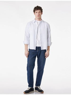 Koton Mavi Çizgili Erkek Regular Fit Düğmeli Gömlek Yaka Pamuklu Uzun Kollu Gömlek Model Kodu: 6SAM60030HWMAVİ Çizgi