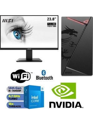 MSI Şafak-Ofis Pc 24" Monitörlü Intel Core I5 14400F  Gt 4gb 16GB Ram 500GB M.2 SSD 600W Win 11 Pro Wi-Fi Masaüstü Ofis ve Öğrenci Bilgisayarı Seti
