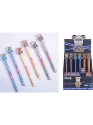 Gıpta Jel Tükenmez Kalem-Bear Rainbow Renkli K4261 (24 Lü Paket)