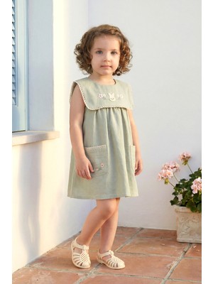 Minipodyum Kız Bebek Elbise Keten Yazlık Bebe Yaka