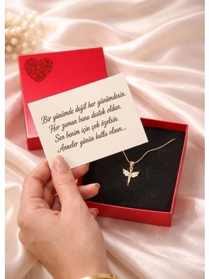 Tüko Store Anneler Günü Özel Kutulu 14K Altın Kaplama Kanatlı Melek Kolye