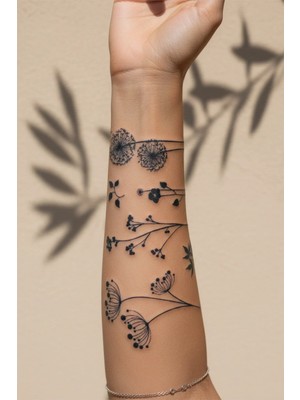 Dövme Kutusu Karahindiba ve Kır Çiçekli Bileklik Dövme - Yarı Kalıcı / 1 Ay Kalıcı Tattoo