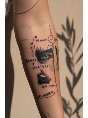 Dövme Kutusu “atatürk Portre ve 10 Kasım Dövmesi – Sonsuz Miras Tasarımı 1 Ay Kalıcı & Yarı Kalıcı Dövme