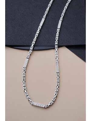 Innuendo 925 Ayar Gümüş Grek Motifli Bizans Zincir Erkek Kolye