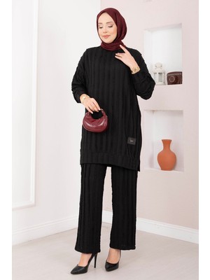 Mat Rahat Kalıp Pantolonlu Ikili Takım Siyah
