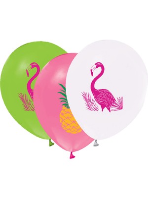 Balonevi Balon 2+1 Flamingo Baskılı 12" 8 Li Paket