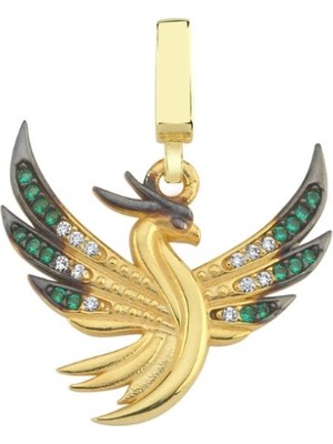 Kayra Mücevher Anka Kuşu Yeşil Taşlı Altın Kolye Ucu HH147