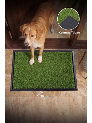 Karmat Köpek Tuvalet Paspası, Hijyen Havuzlu+Çim Halılı Tuvalet Paspası, 45*70