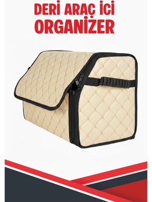 Ds4 Uyumlu Krem Deri Araç Içi Organizer Kapitone Fermuarlı