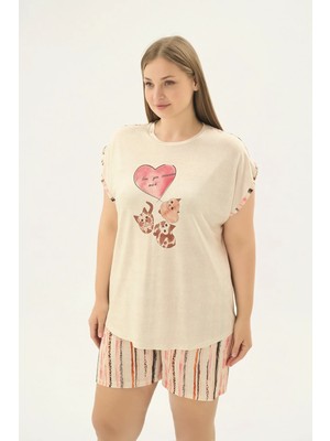 Sevim 17645 Kadın Bıg Sıze Baskılı Şort Takım