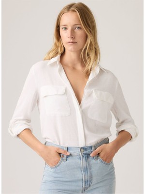 Levi's Kadın Düğmeli Uzun Kollu Beyaz Gömlek - 005NJ-0002
